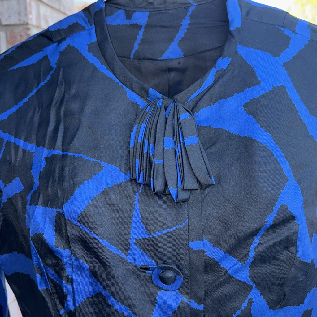 Vintage 1960s Ardanti Black Blue Curvy Dress Bolero Jacket Union